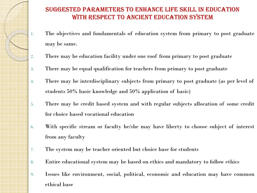 suggested parameters to enhance life skill