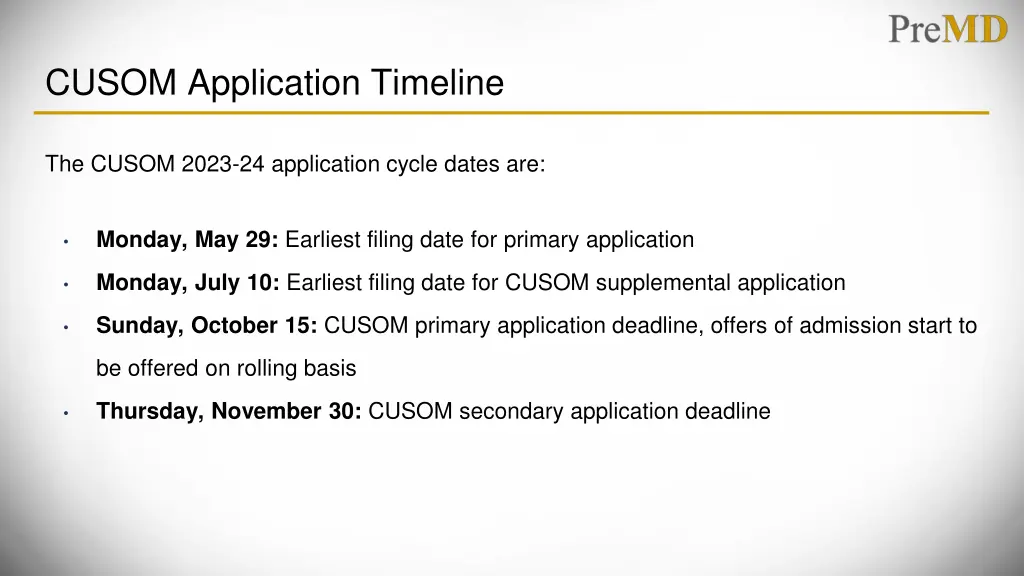 cusom application timeline