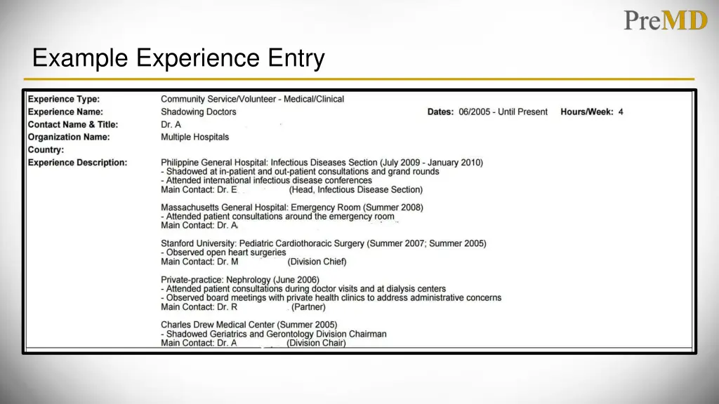 example experience entry 2