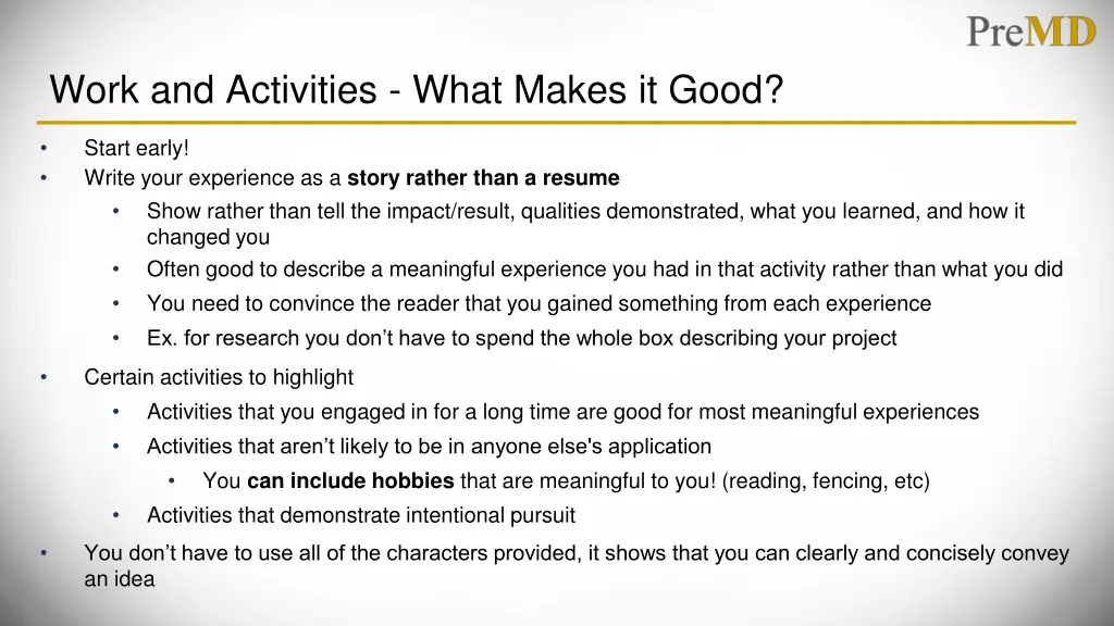 work and activities what makes it good