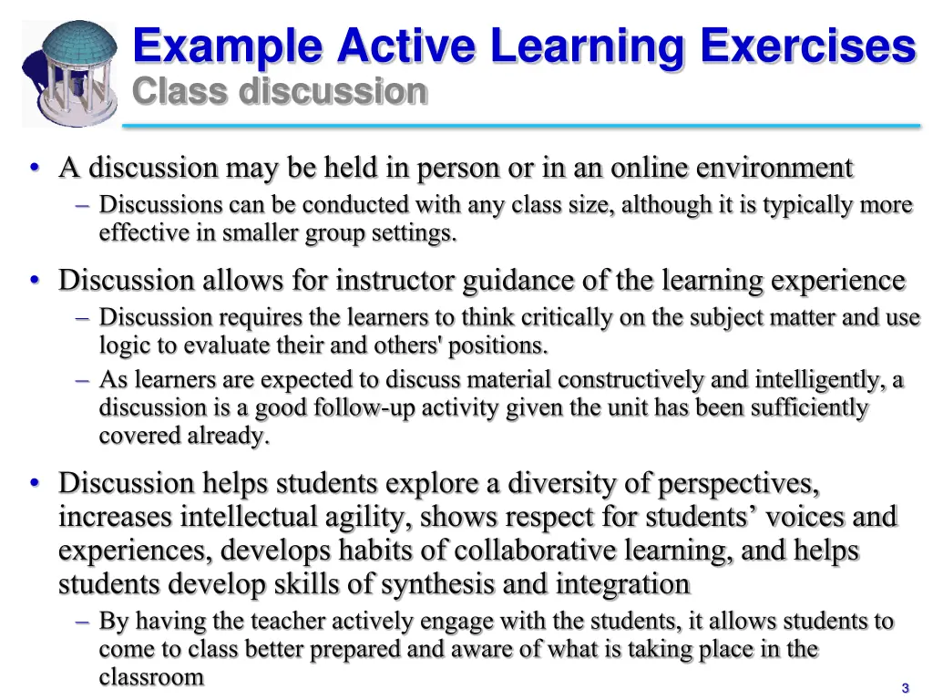 example active learning exercises class discussion