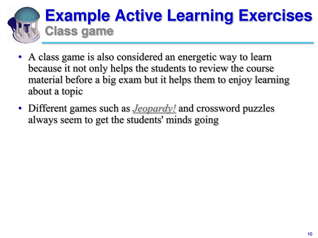 example active learning exercises class game