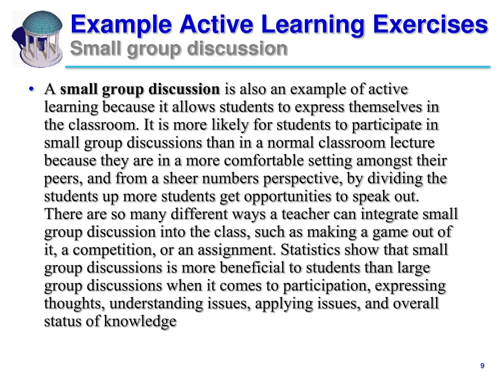 example active learning exercises small group