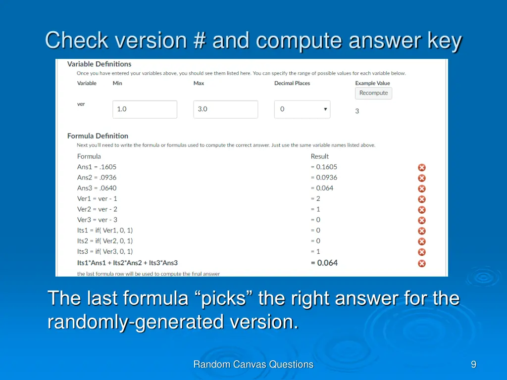 check version and compute answer key