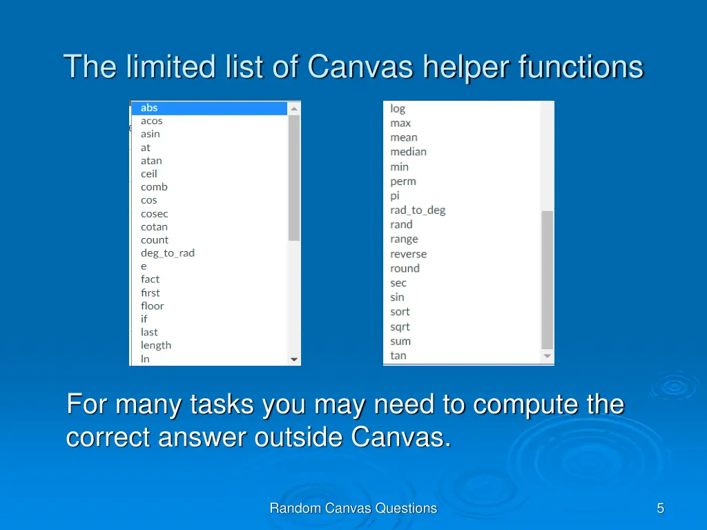 the limited list of canvas helper functions