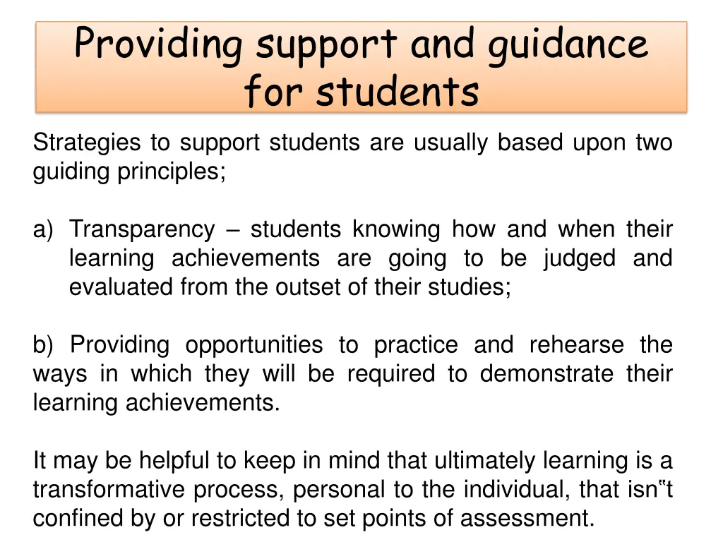 providing support and guidance for students