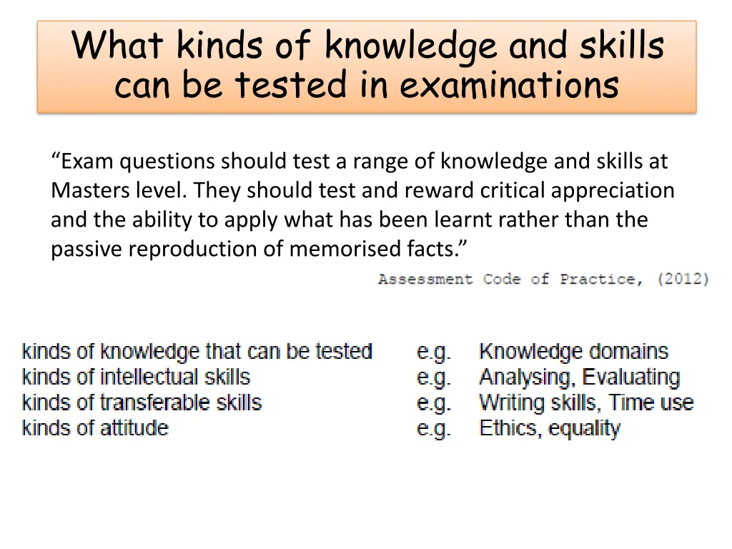 what kinds of knowledge and skills can be tested