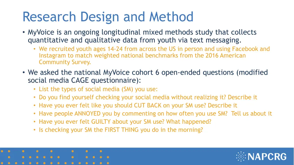 research design and method myvoice is an ongoing