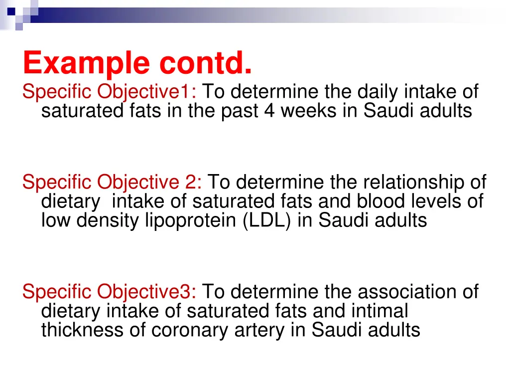 example contd specific objective1 to determine