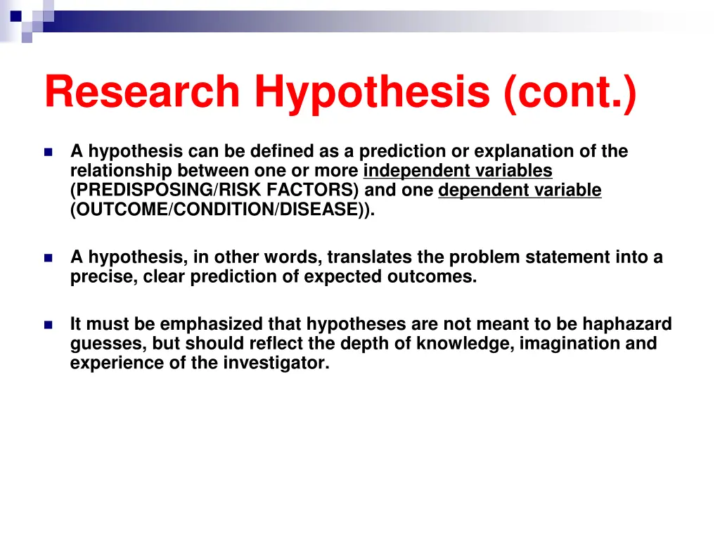 research hypothesis cont