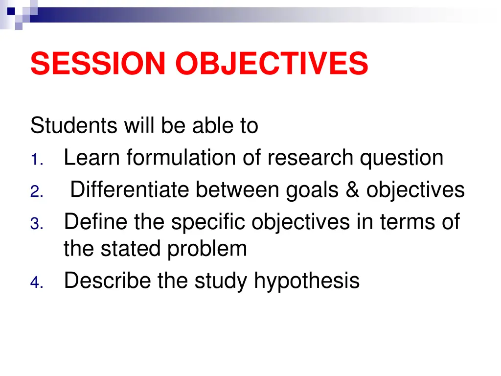 session objectives