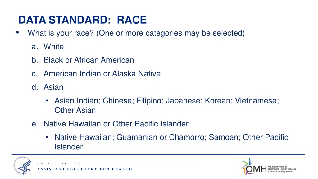 data standard race what is your race one or more