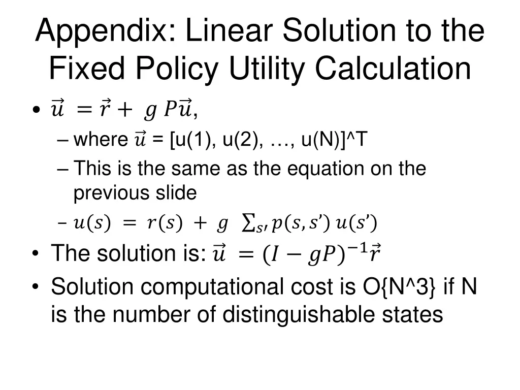 appendix linear solution to the fixed policy