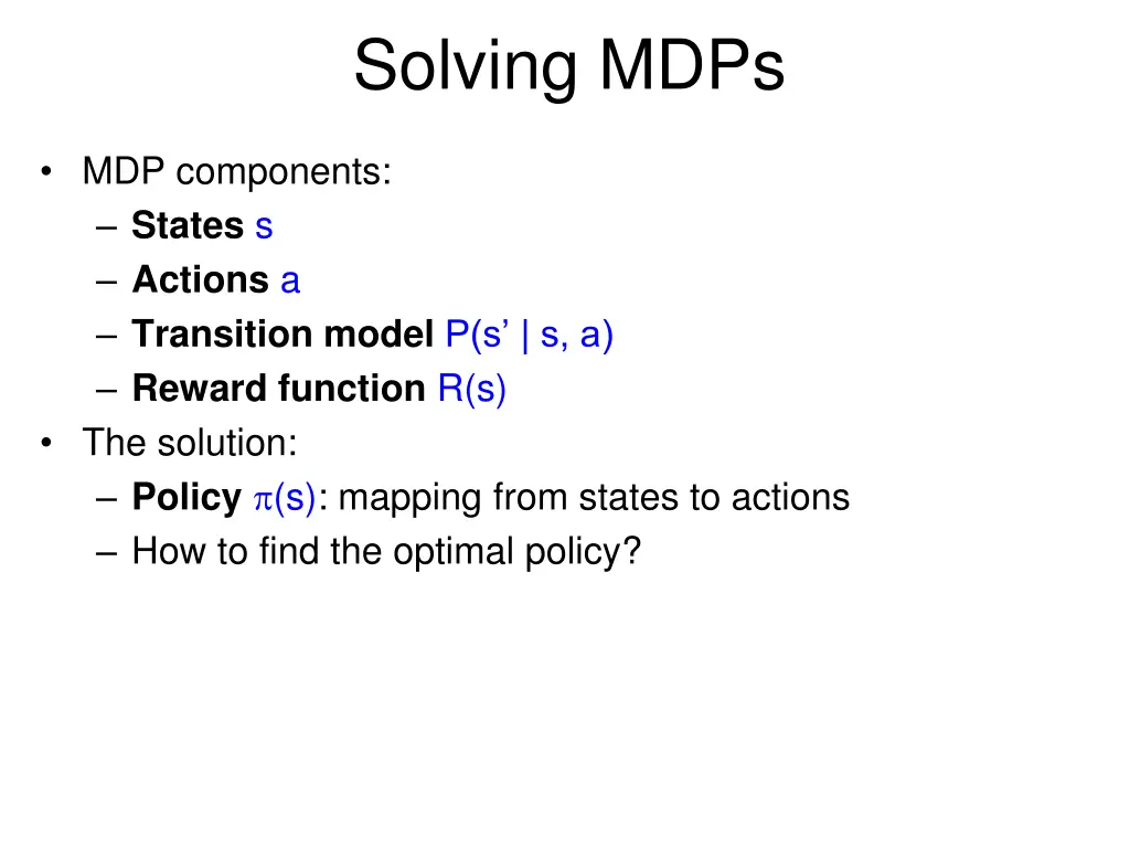 solving mdps