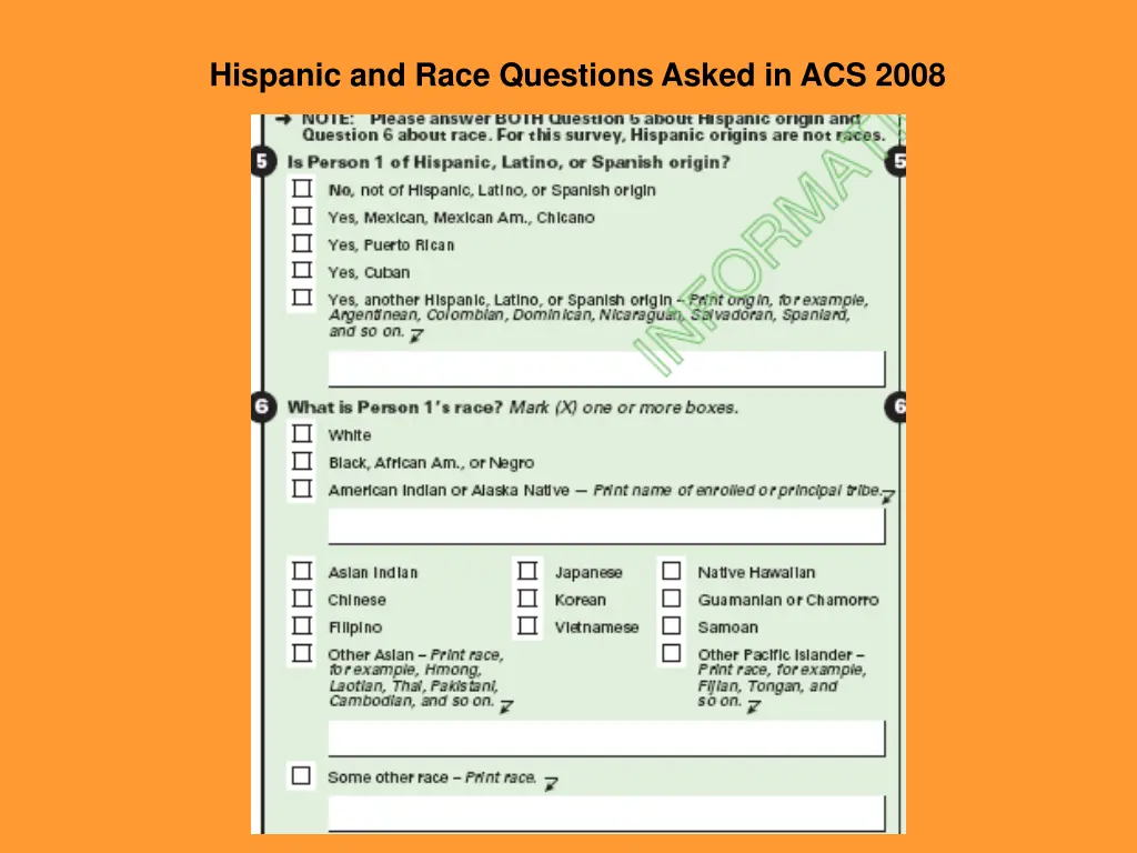 hispanic and race questions asked in acs 2008