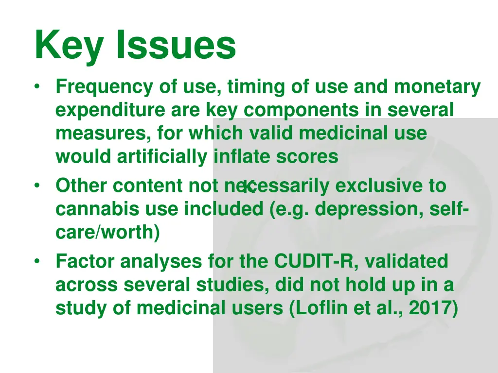 key issues frequency of use timing