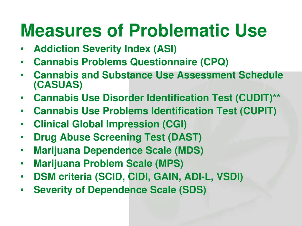 measures of problematic use addiction severity