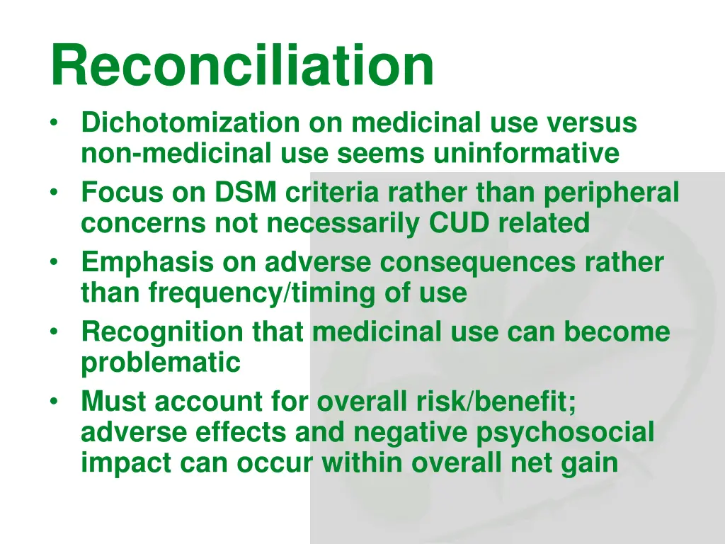 reconciliation dichotomization on medicinal