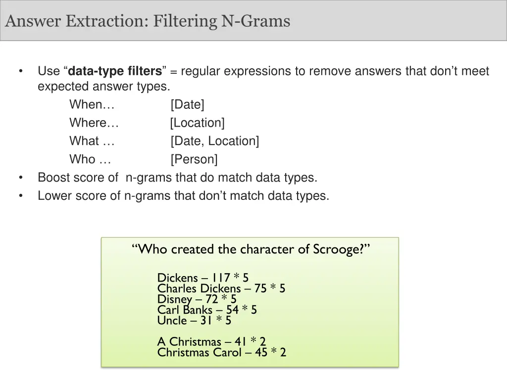 answer extraction filtering n grams