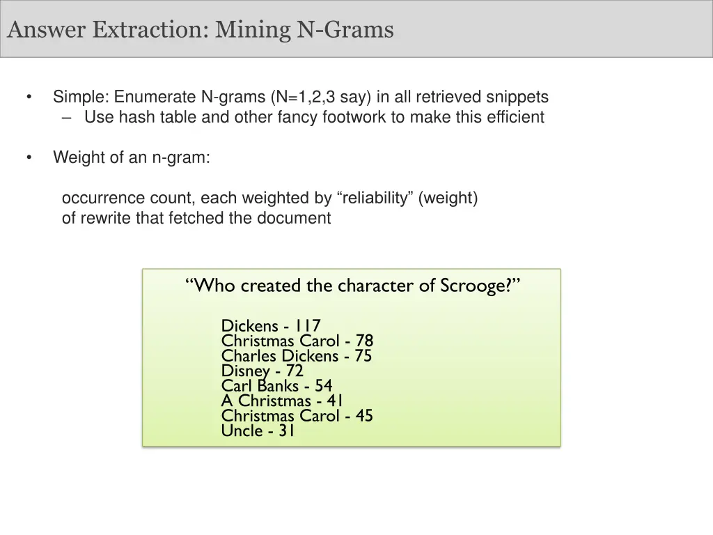 answer extraction mining n grams