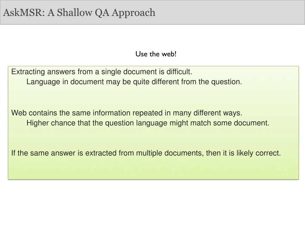 askmsr a shallow qa approach