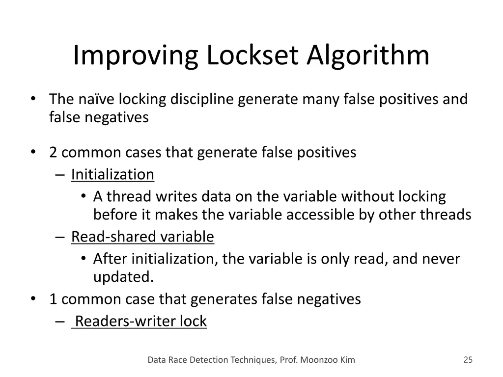 improving lockset algorithm