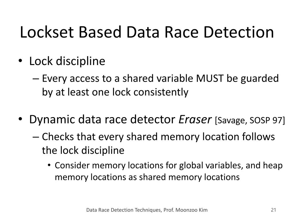 lockset based data race detection