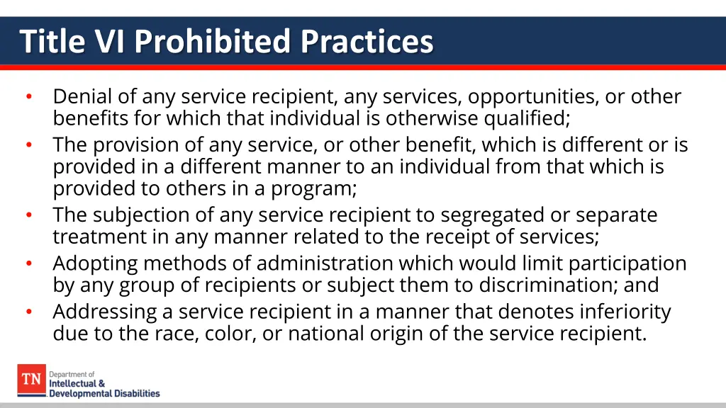 title vi prohibited practices