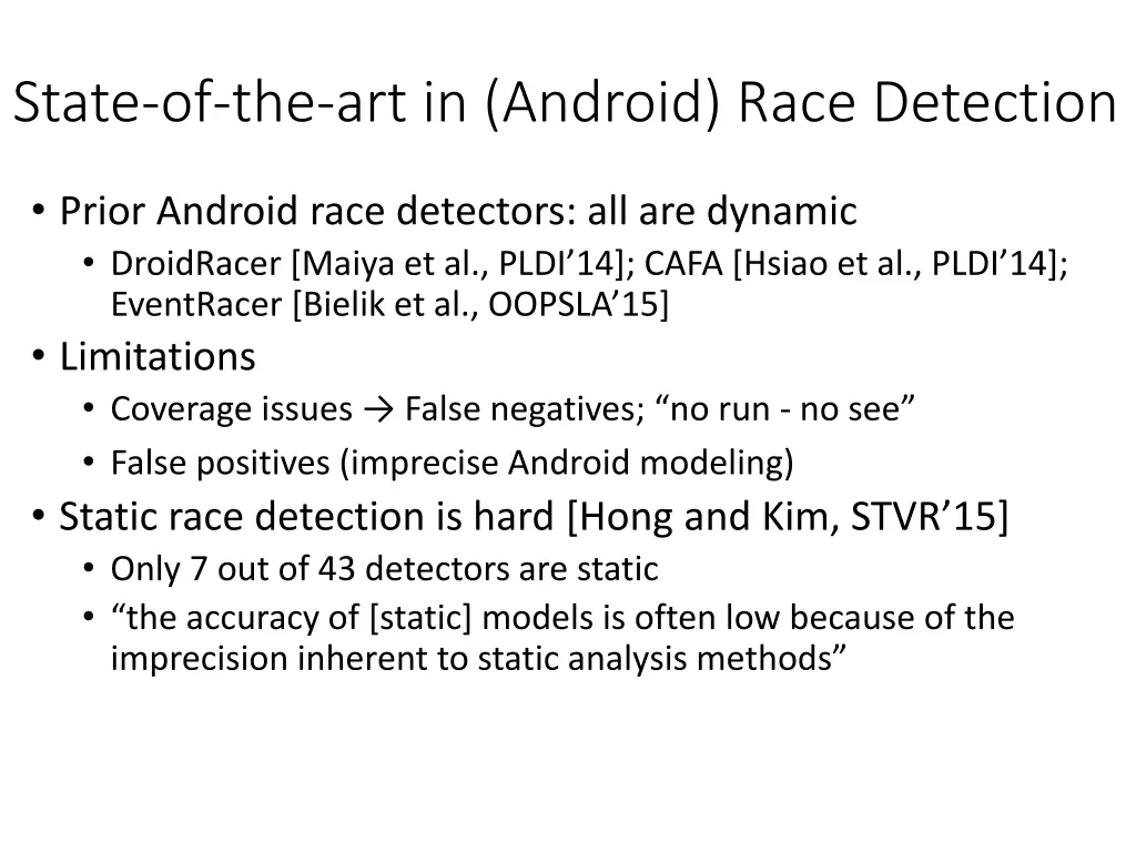 state of the art in android race detection