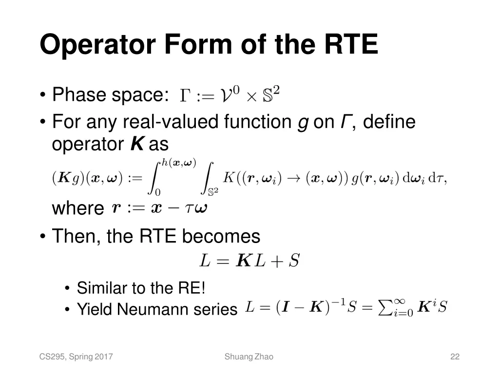 operator form of the rte