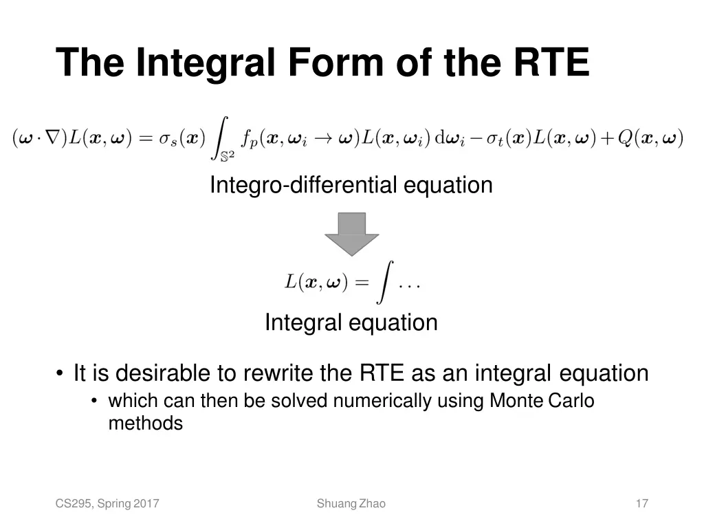 the integral form of the rte