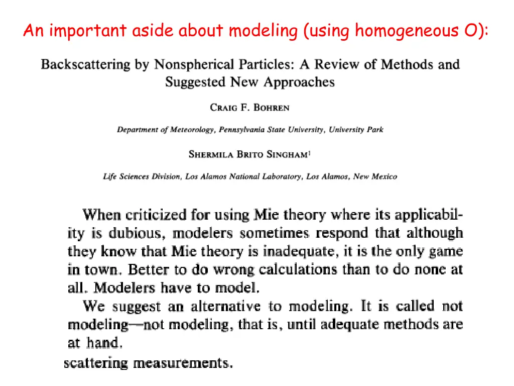 an important aside about modeling using