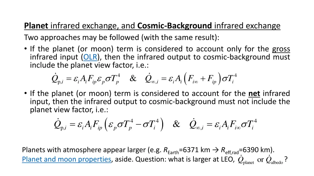 planet infrared exchange and cosmic background