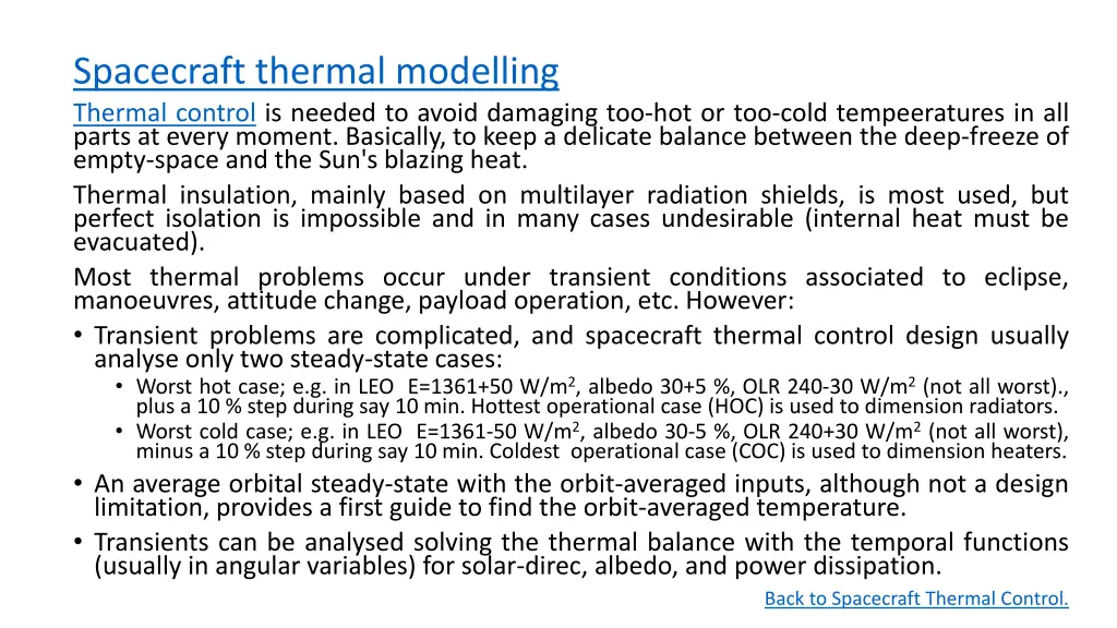 spacecraft thermal modelling thermal control