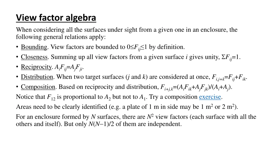 view factor algebra when considering