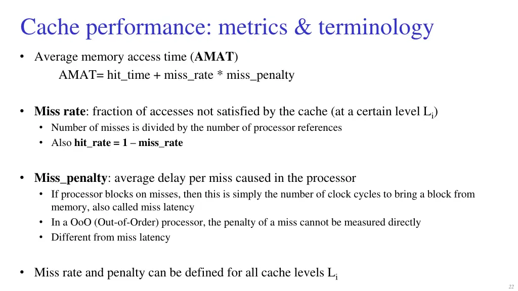 cache performance metrics terminology