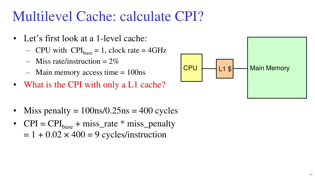 multilevel cache calculate cpi