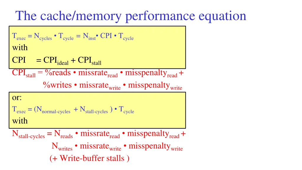 the cache memory performance equation