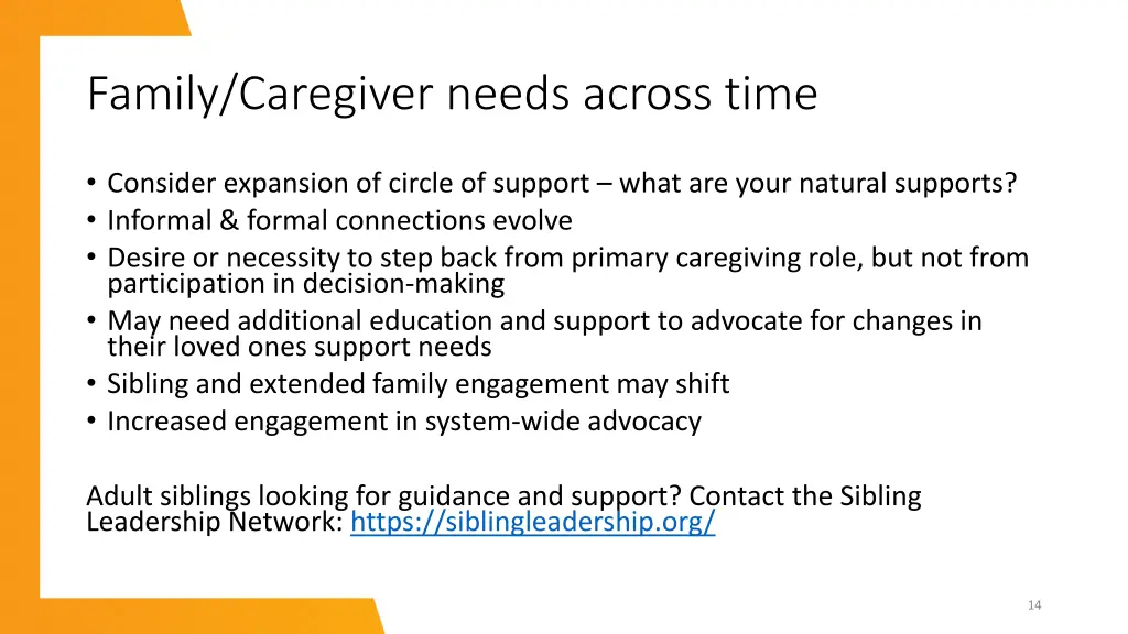 family caregiver needs across time