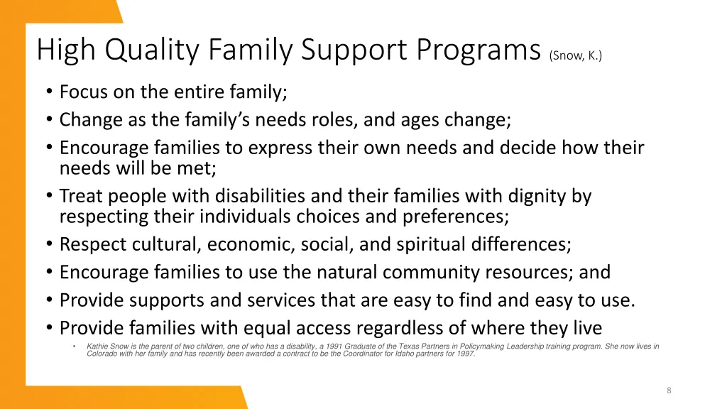 high quality family support programs snow k 1