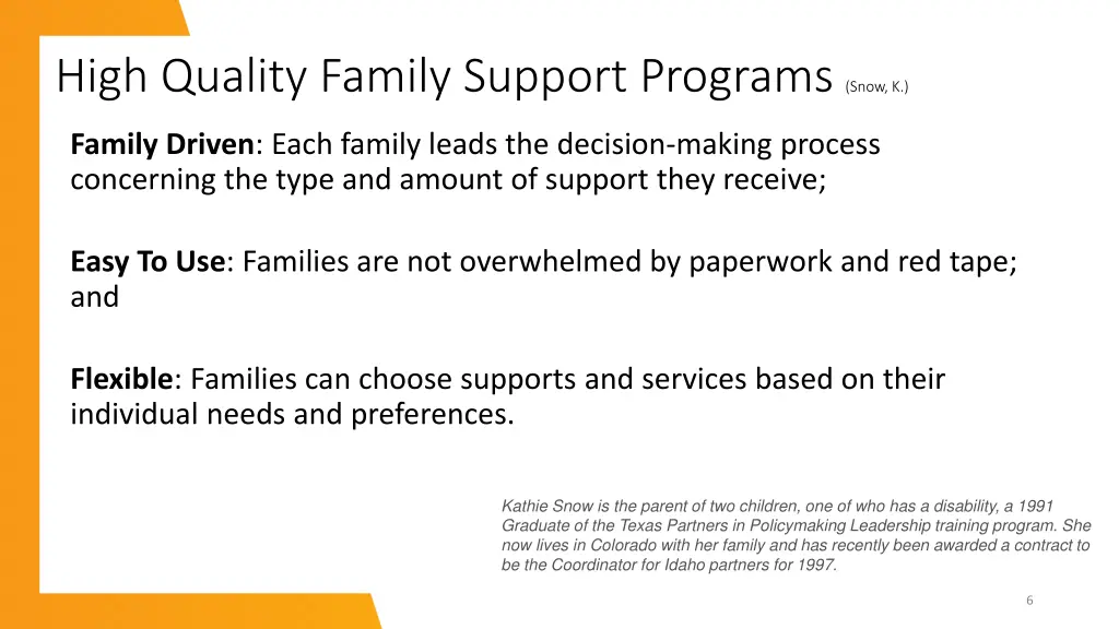 high quality family support programs snow k