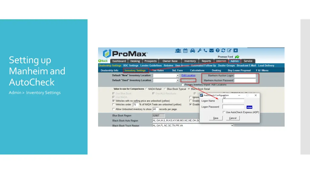 setting up manheim and autocheck