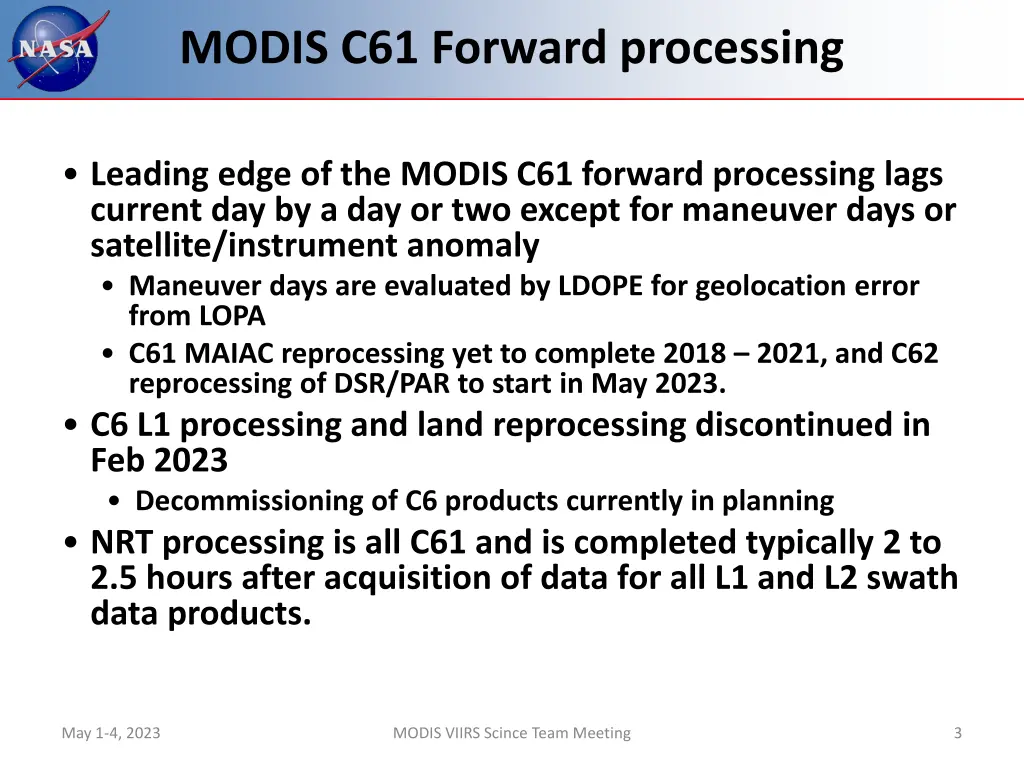 modis c61 forward processing