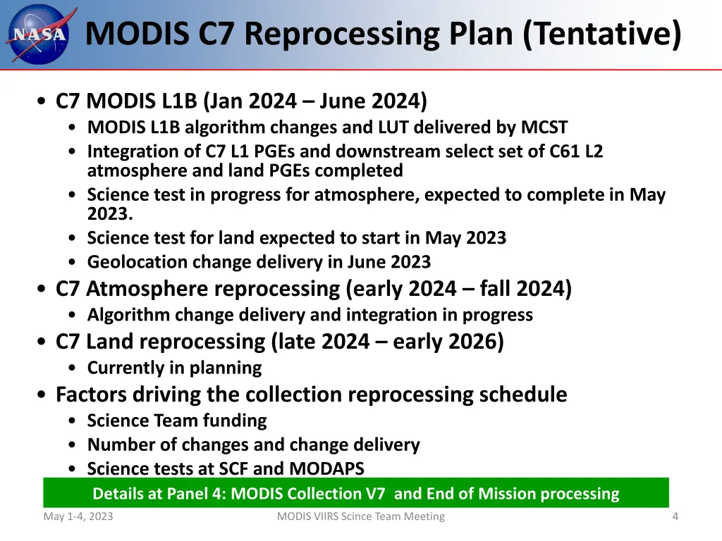 modis c7 reprocessing plan tentative