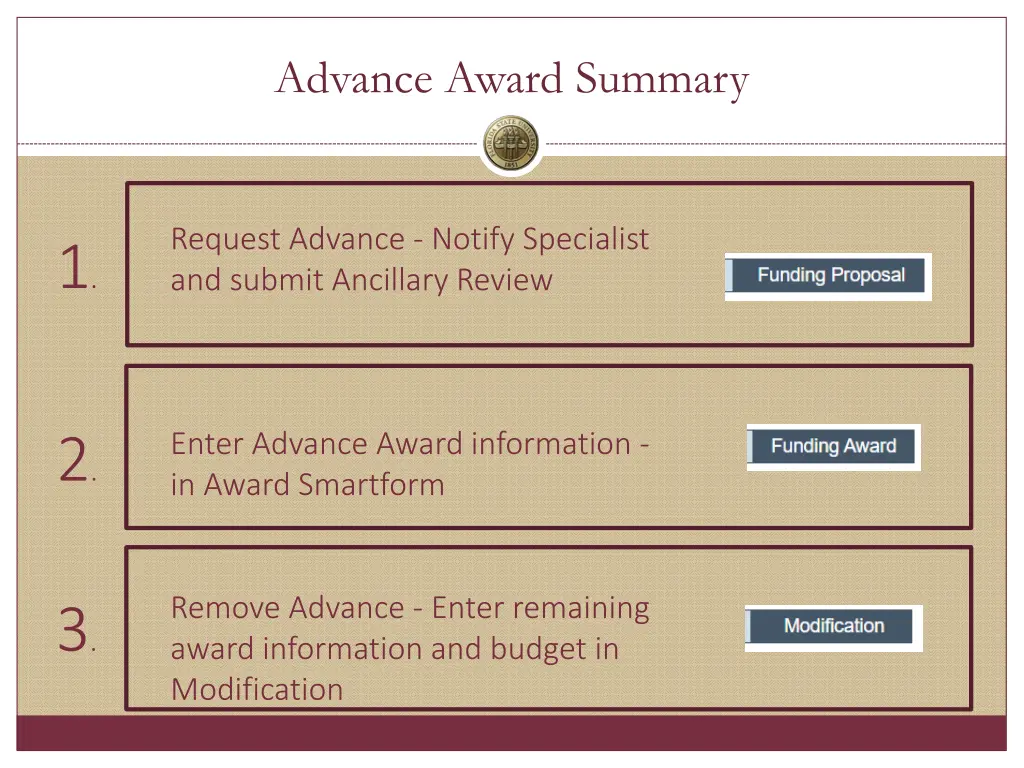 advance award summary