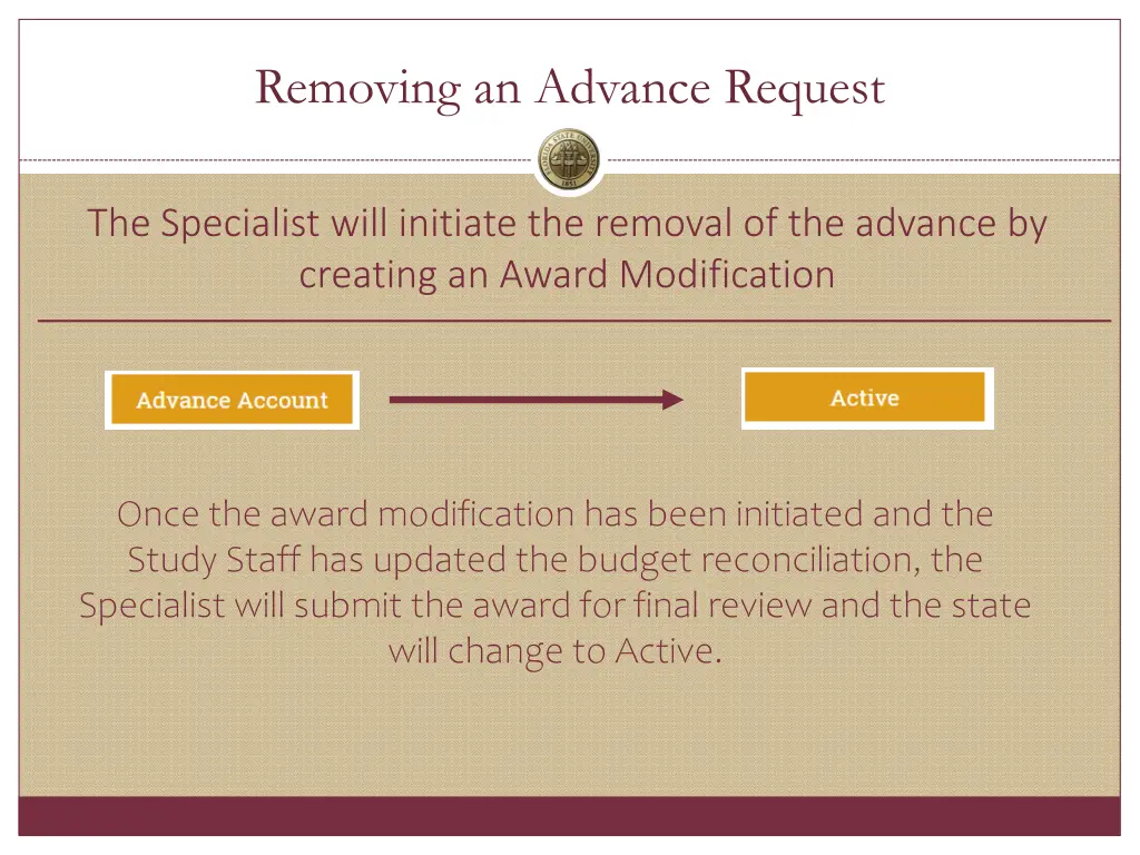 removing an advance request