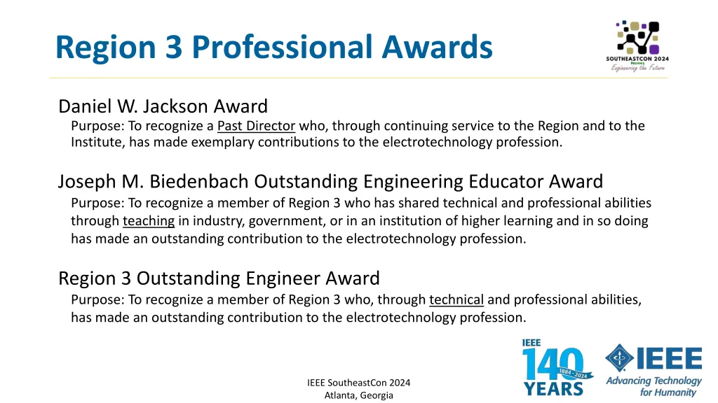 region 3 professional awards