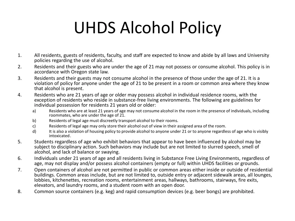 uhds alcohol policy