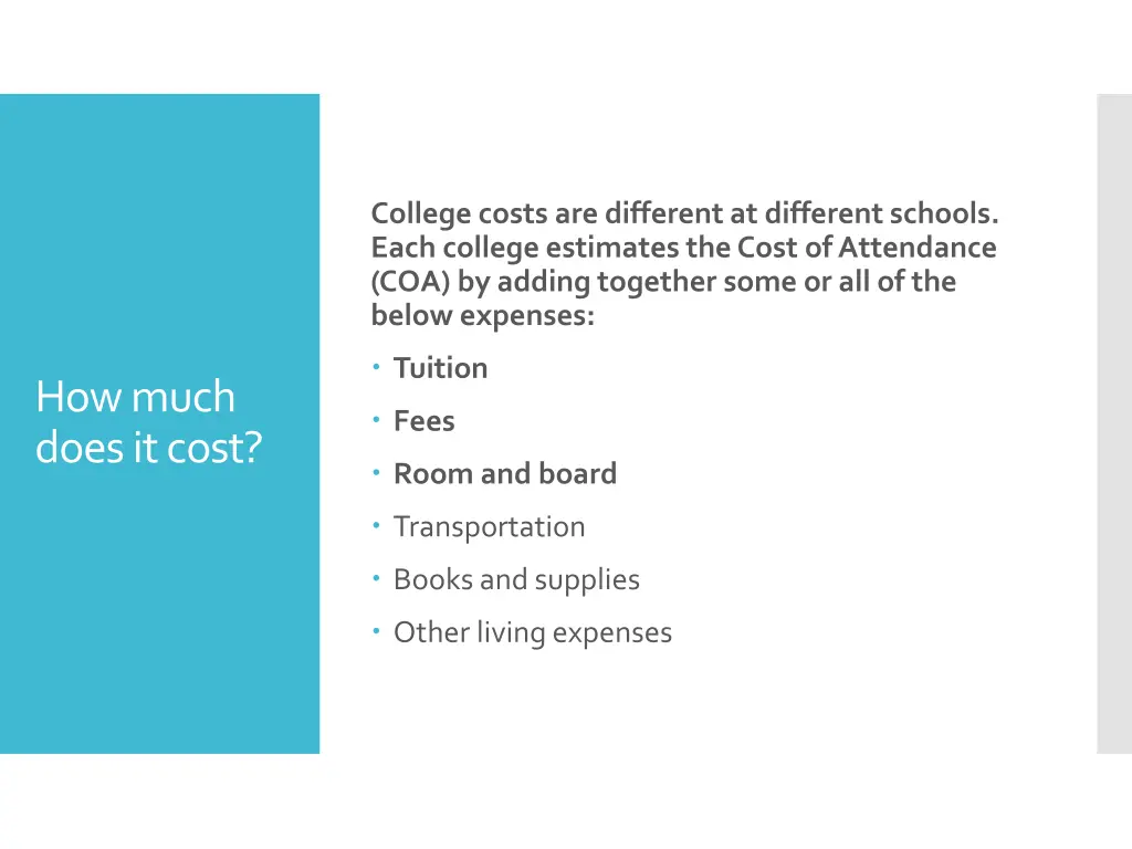 college costs are different at different schools