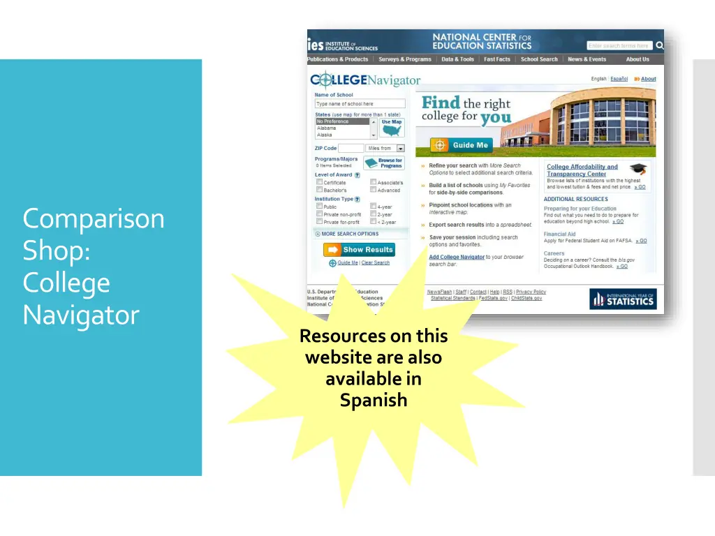 comparison shop college navigator